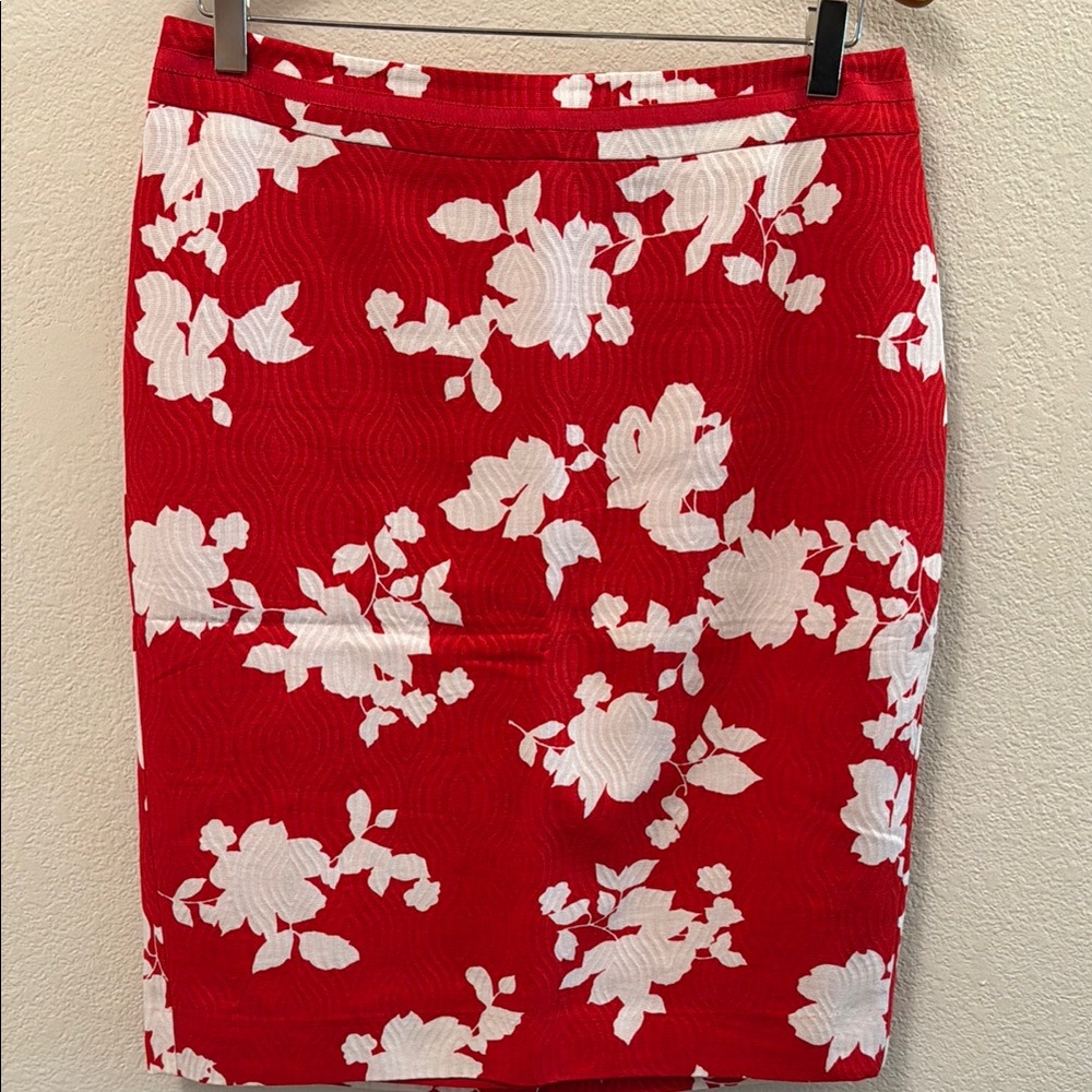 Talbots Red and White Cocktail Pencil Skirt